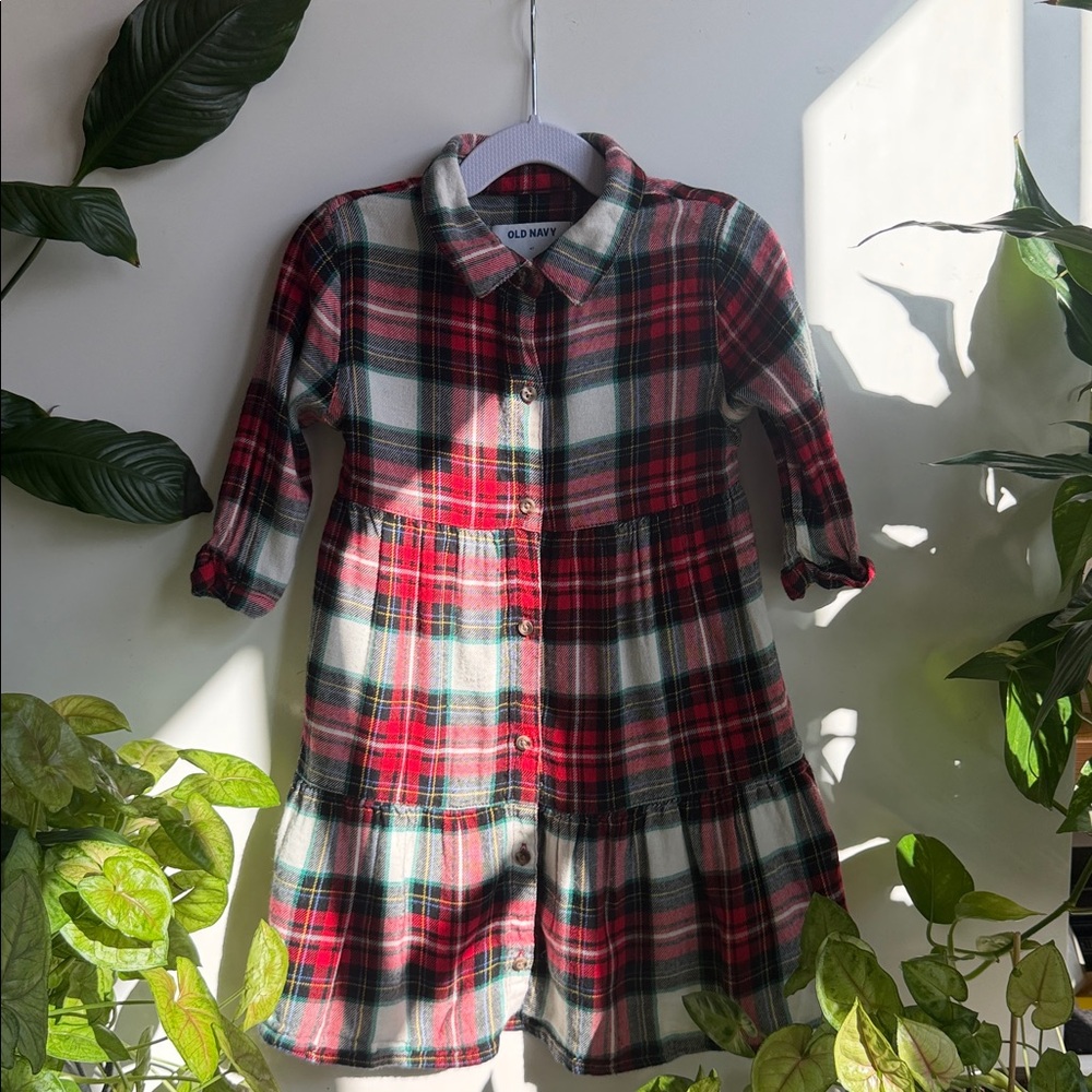 Old Navy Plaid Shirt Dress- Red, Green, Black, White